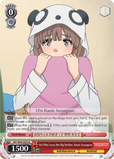 Girl Who Loves Her Big Brother, Kaede Azusagawa (SBY/W64-E055 R) [Rascal Does Not Dream of Bunny Girl Senpai]